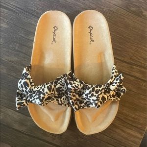 Qupid Leopard Print Bow sandals